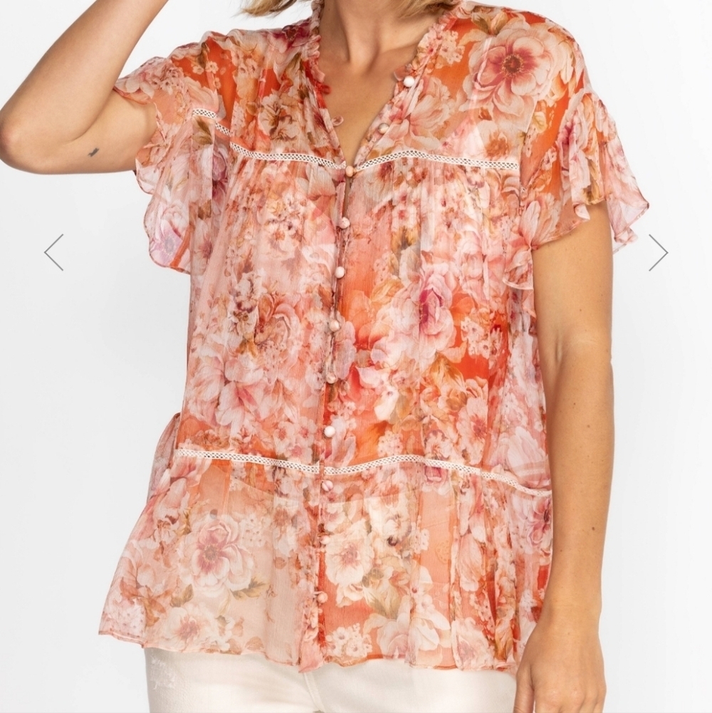Johnny Was Yours Truly 100% Silk Blouse